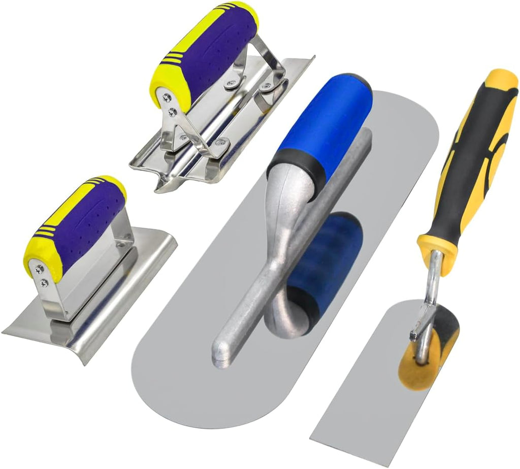 Concrete Tools Set Stainless Steel Pool Trowel and Margin Trowel Plus Concrete Edger and Groover Stucco Cement Kit