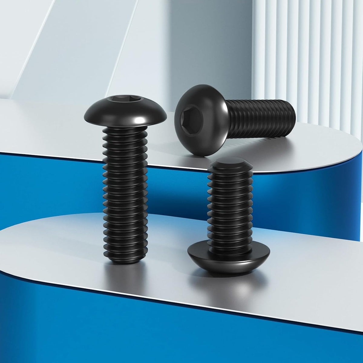 VGBUY 50Pcs 1/4-20 x 1 Button Head Socket Cap Bolts Screws,304 Stainless Steel 18-8,Black Zinc Plating,Fully Threaded,with Spanner Allen Hex Drive, for Furniture,Water Pump,Light Fixture(VG10306)