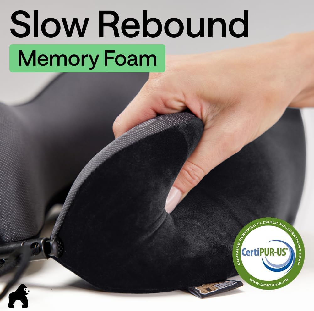 Travel Neck Pillow for Airplanes, CertiPUR-US Memory Foam Cooling Mesh Pillows, Soft Velvet Washable Cover, Support