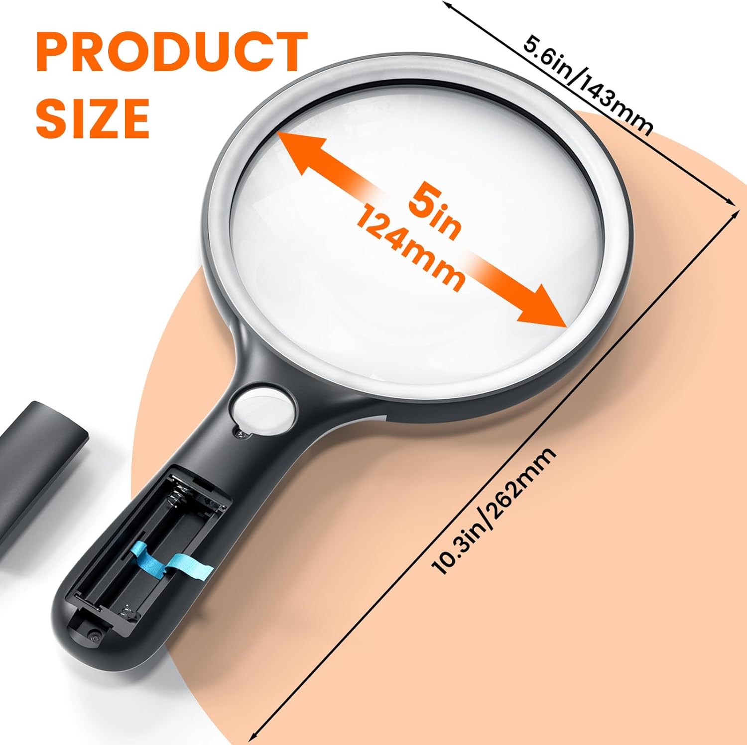 Magnifying Glass with Light Large 5" Lens, Handheld Illuminated Lighted Magnifier 24LED 1UV Light for Seniors