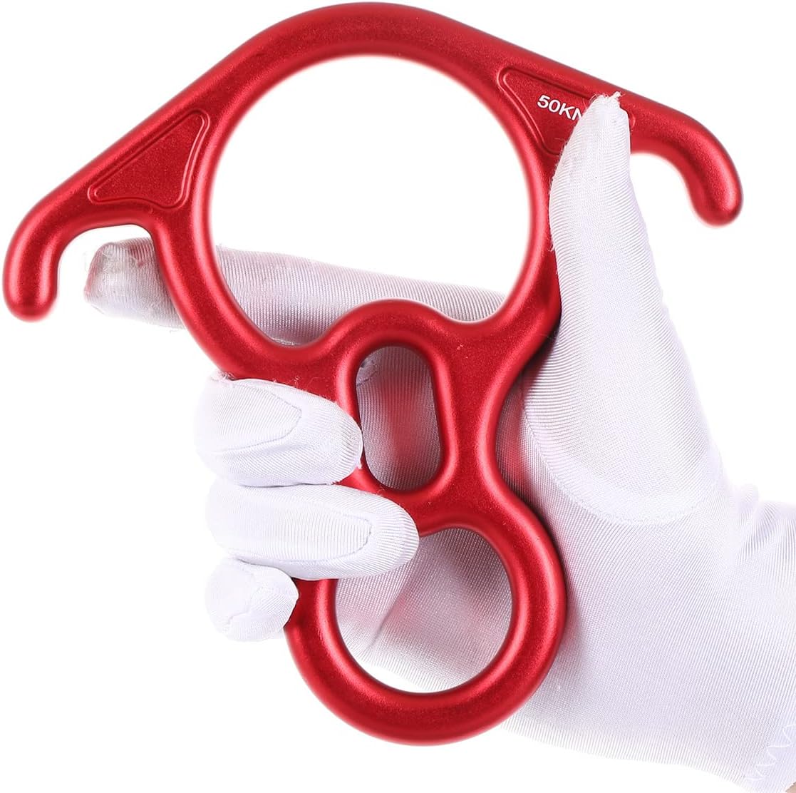 Terminal 8 Descender, Rescue Figure 8 Descender with Lock Off Ears, 50KN Aluminum Alloy Bent-Ear Descender for