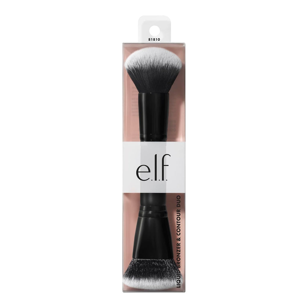 Liquid Bronzer & Contour Duo Brush | Silky Highly Pigmented Formula with Dual-ended Makeup Brush, Synthetic Bristles