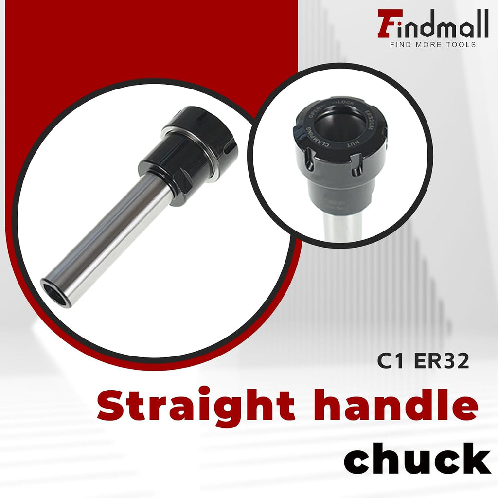 findmall C1-ER32-100L Straight Shank 25.4mm Collet Chuck Holder