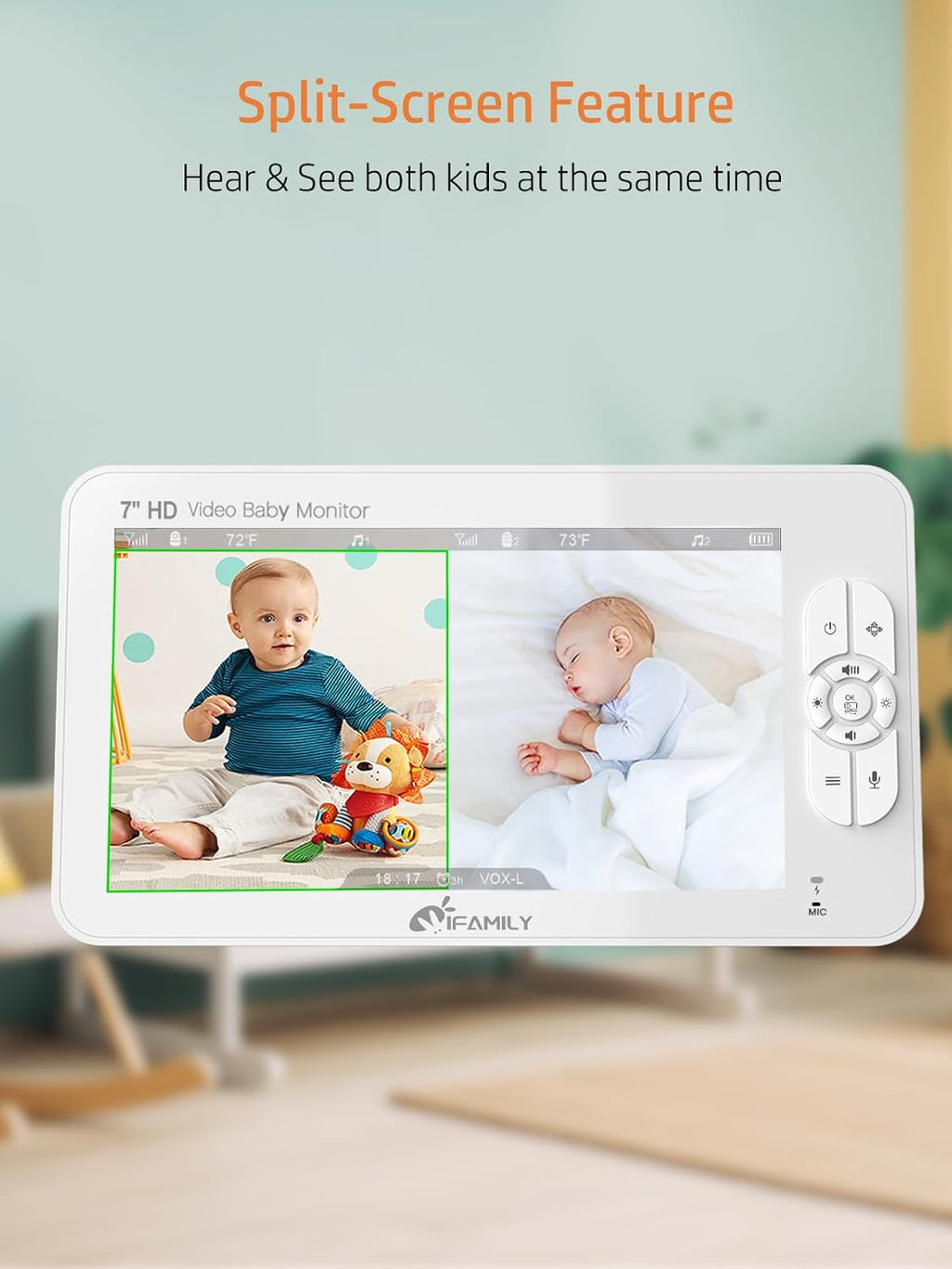 7" Large Split Video Baby Monitor with 2 1080P HD Cameras and Audio | Up to 120hr Battery Life,Hack Proof,Video Baby