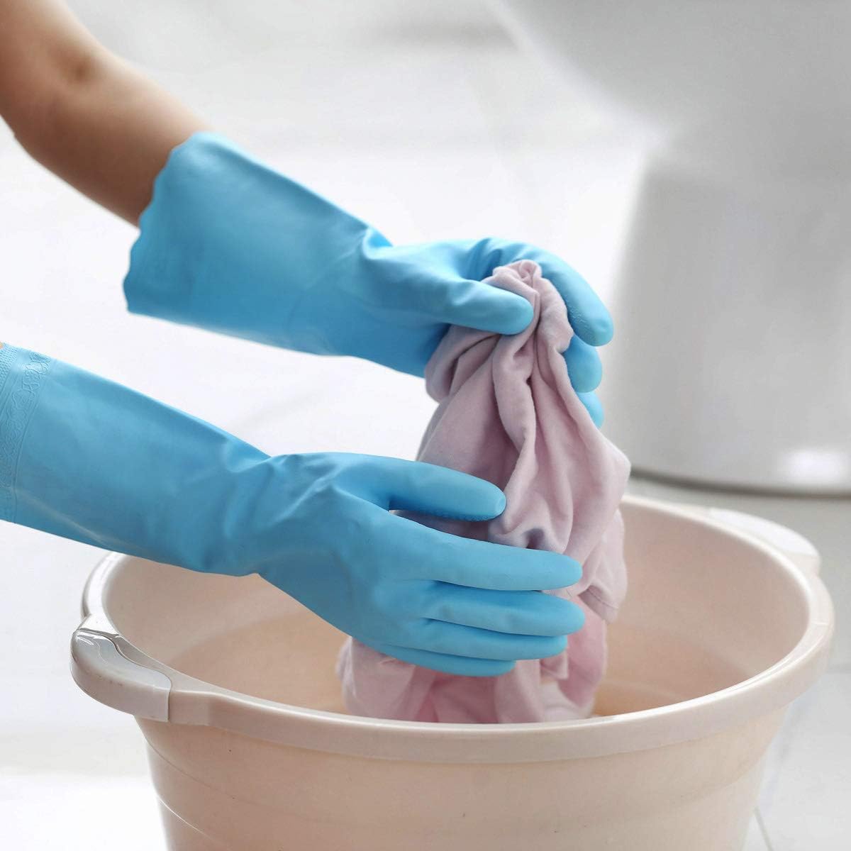 Household Cleaning Gloves - 2 Pairs Reusable Kitchen Dishwashing Gloves with Latex Free, Cotton lining, Waterproof