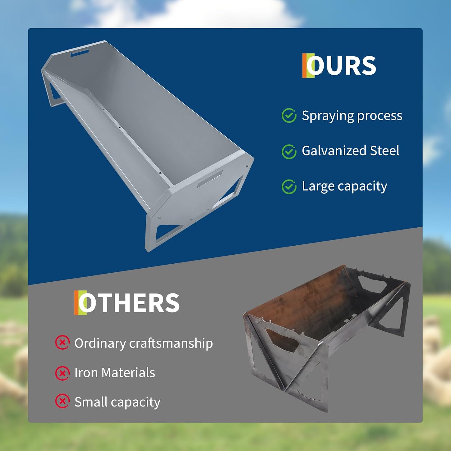 22 Gallon Capacity Livestock Feeder, 45" Hay Feeder for 10 Sheep Once, Heavy Duty Steel Livestock Feeding Trough for
