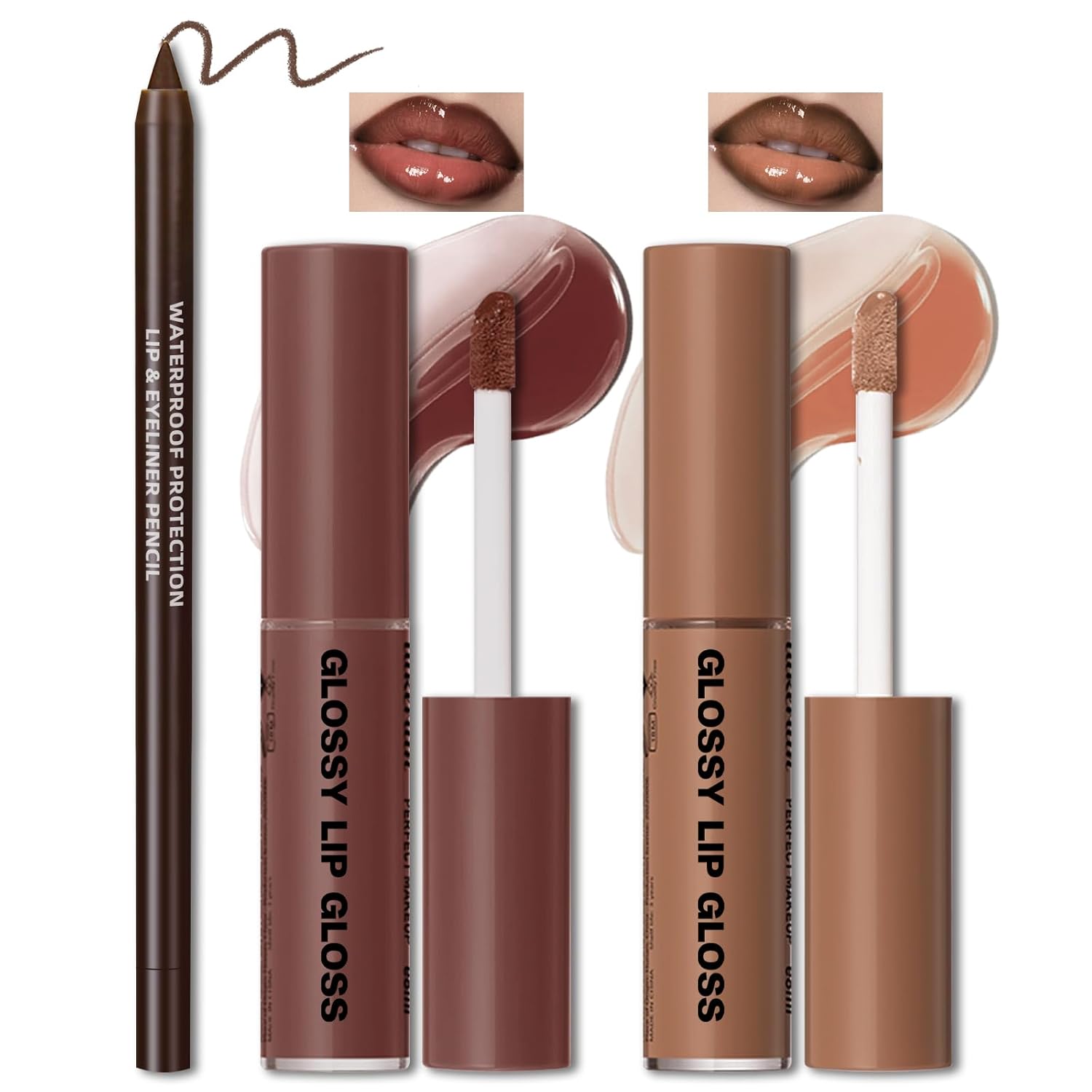 2 Colors Nourishing Lip Gloss Hydration Non-Sticky Plumping Lip Kit for Women, Natural Nude Tinted Lip Glow Oil
