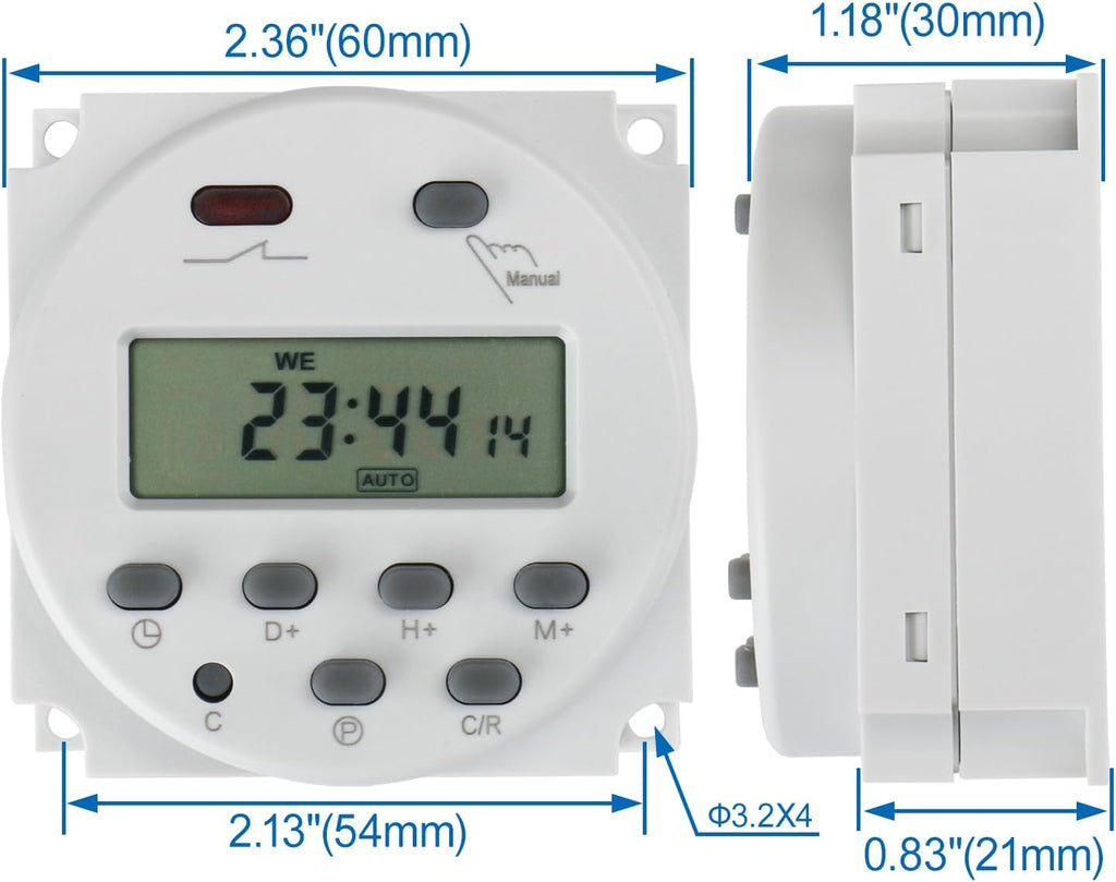 BAOMAIN CN101A 12V Digital Programmable Timer Switch,16A Weekly Relay
