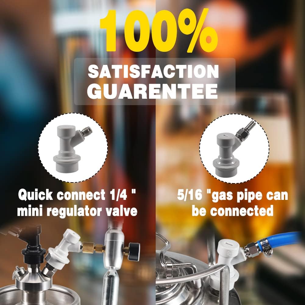 Corny Keg Ball Lock Gas Disconnect MFL 1/4, Include 5/16 Swivel Nuts, 2 Free Worm Clamps for Homebrewing
