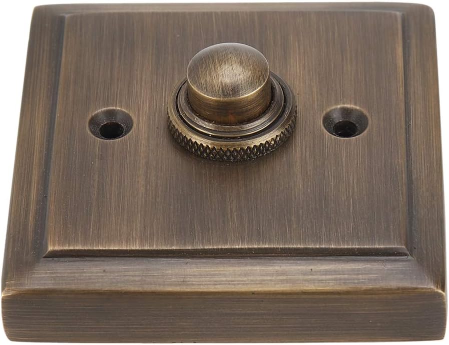 Push Button Doorbell, Solid Brass, Antique Brass Finish | 2 1/2 x 2 1/2 in, Wired Recessed Mount, Vintage Style Push