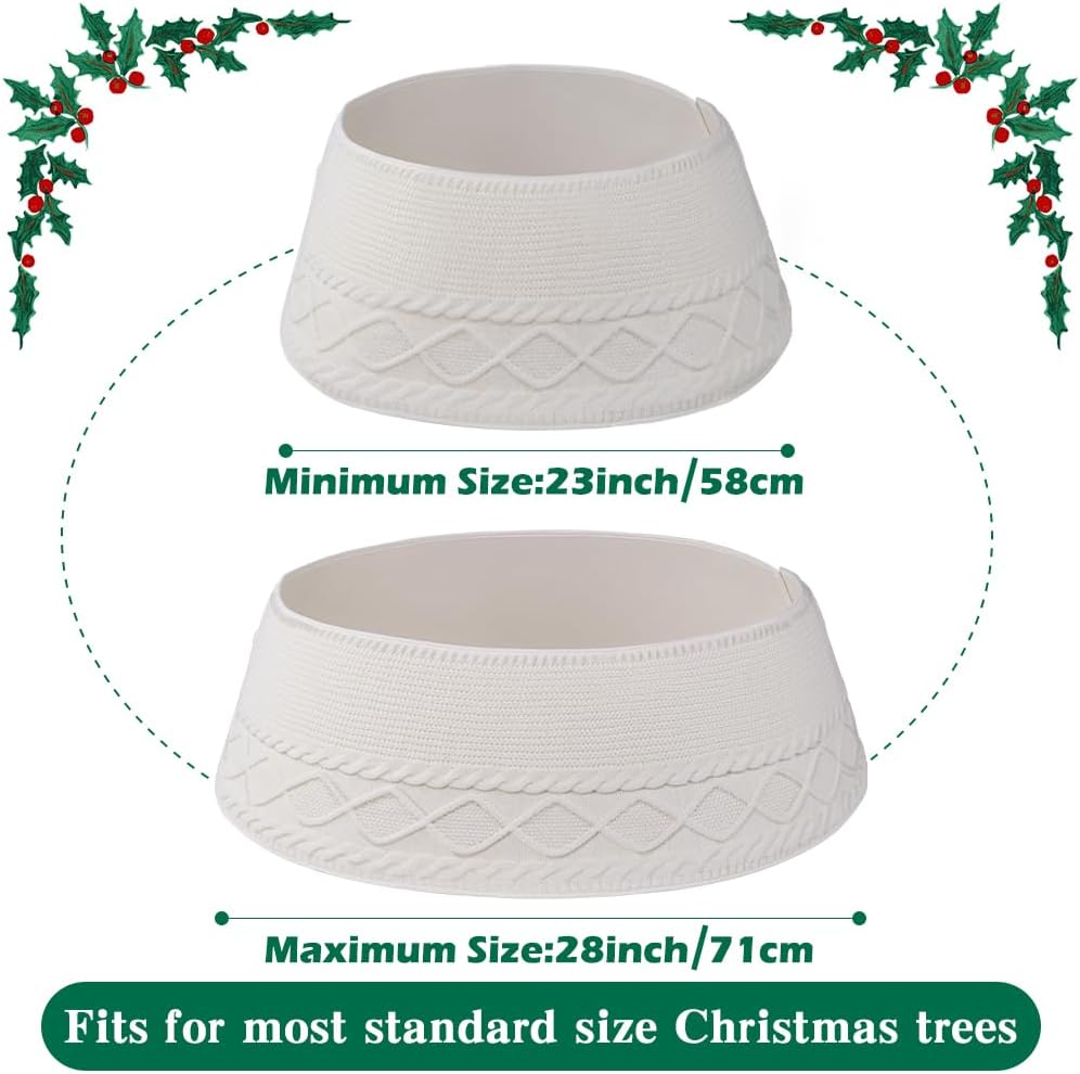 Christmas Tree Collar Skirt,Knitted Cream White Diamond Edge Cable Stand Farmhouse Rustic Tree Ring for Artificial