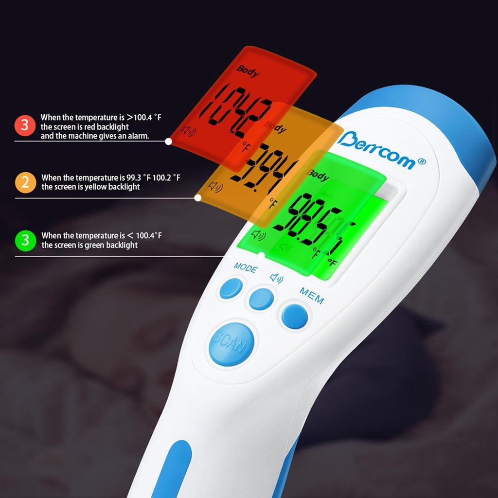 Non-Contact Infrared Forehead Thermometer for Adults and Kids, 3-in-1 Digital Fever Thermometers with LCD Display and