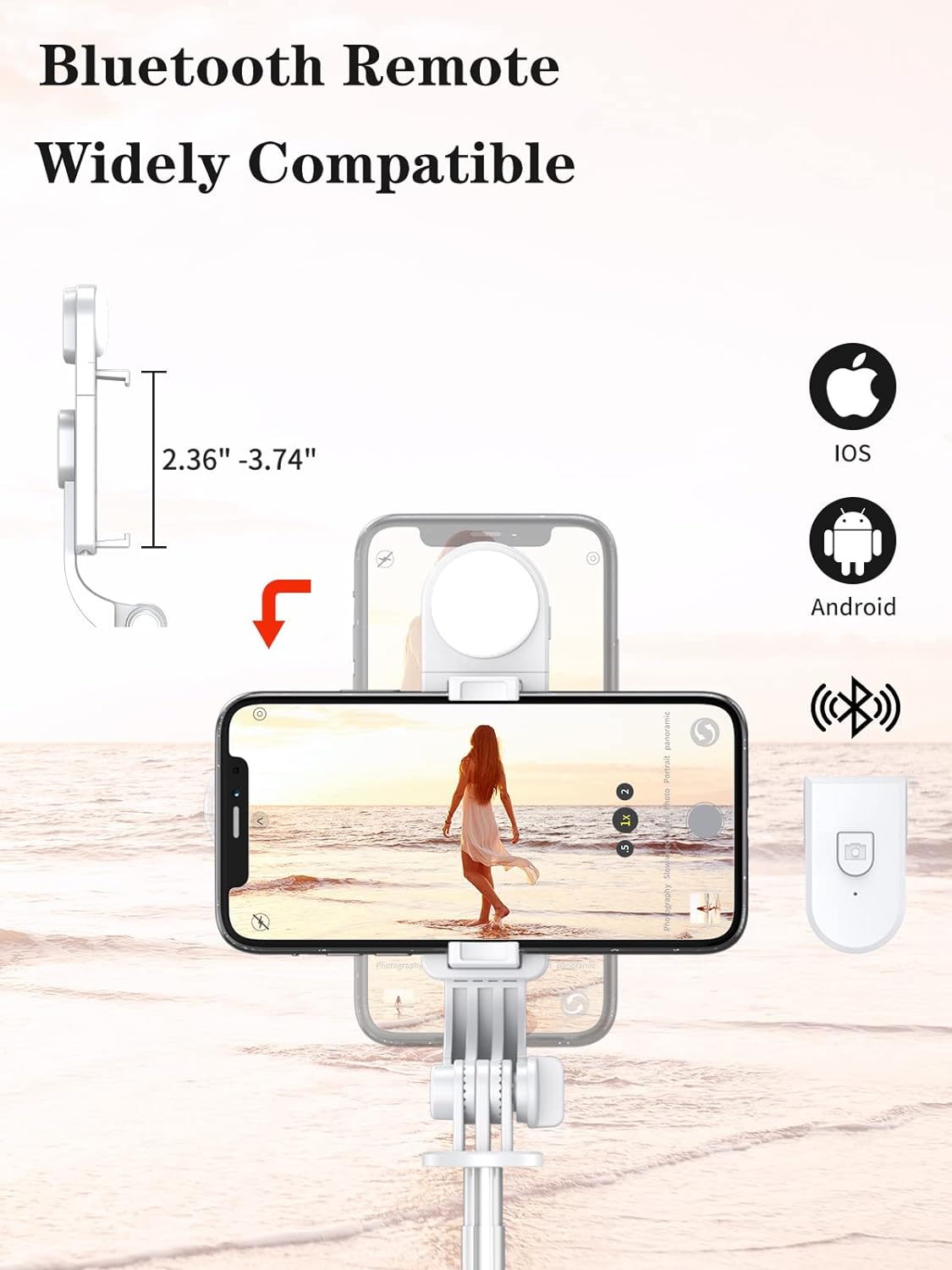 Selfie Stick Tripod with Wireless Remote, 46'' Cellphone Selfie Stick Tripod with LED Fill Light, for iPhone
