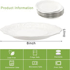 Set of 6 Salad Plate, 8 Inch Porcelain Dessert Serving Plates, Embossed Printing Small Dinner Dish for Pancakes
