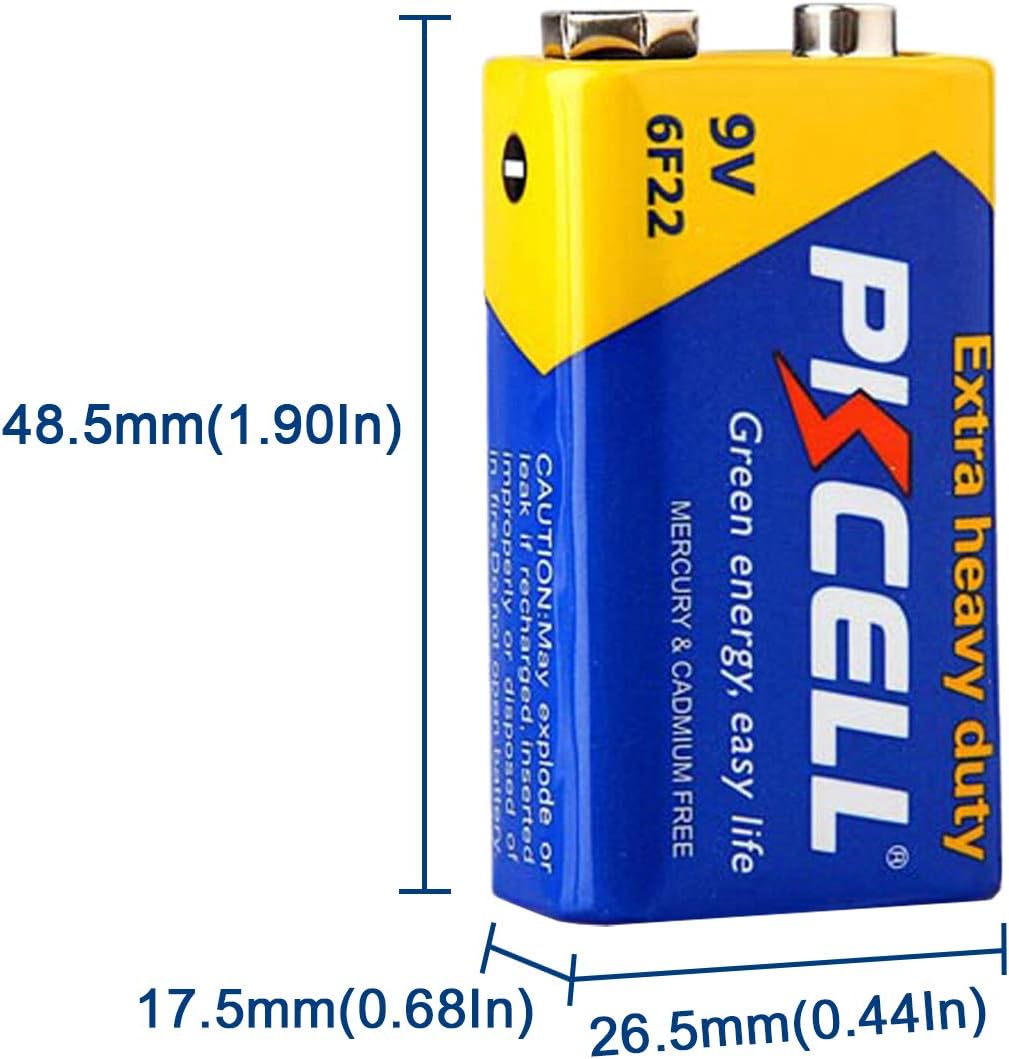 9V Batteries 100 Pack 9 Volt Battery for Smoke Alarms | Carbon Zinc 6F22 Square Battery