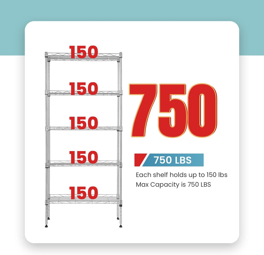 Adjustable NSF-Certified Metal Shelf Wire Shelving Unit Storage for Small Places Restaurant Garage Pantry Kitchen