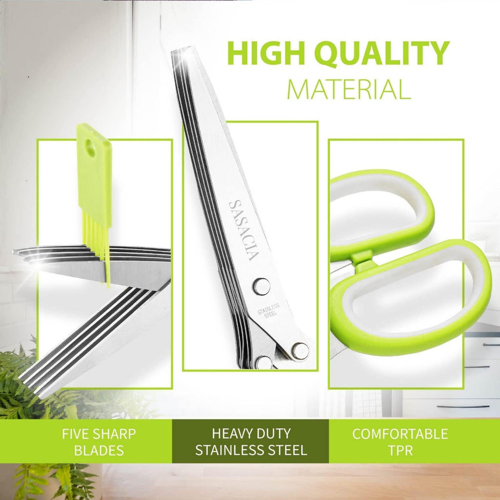 Herb Scissors with 5 Blades & Cleaning Kit, Stainless Steel Kitchen Shears for Herbs, Lettuce, Cilantro, Dishwasher