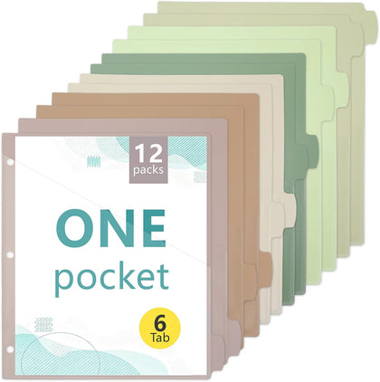 12 Pcs Morandi Binder Dividers with Pocket and Tabs Binders Index Dividers for 3 Rings Plastics Sheets Protectors