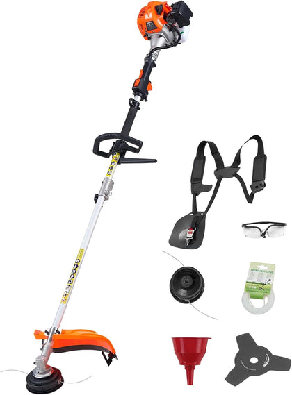 String Trimmer, 26cc 2 in 1 Weed Eater, 17" Grass Trimmer with 10" Brush Cutter, Weed Eater Gas Powered Shoulder