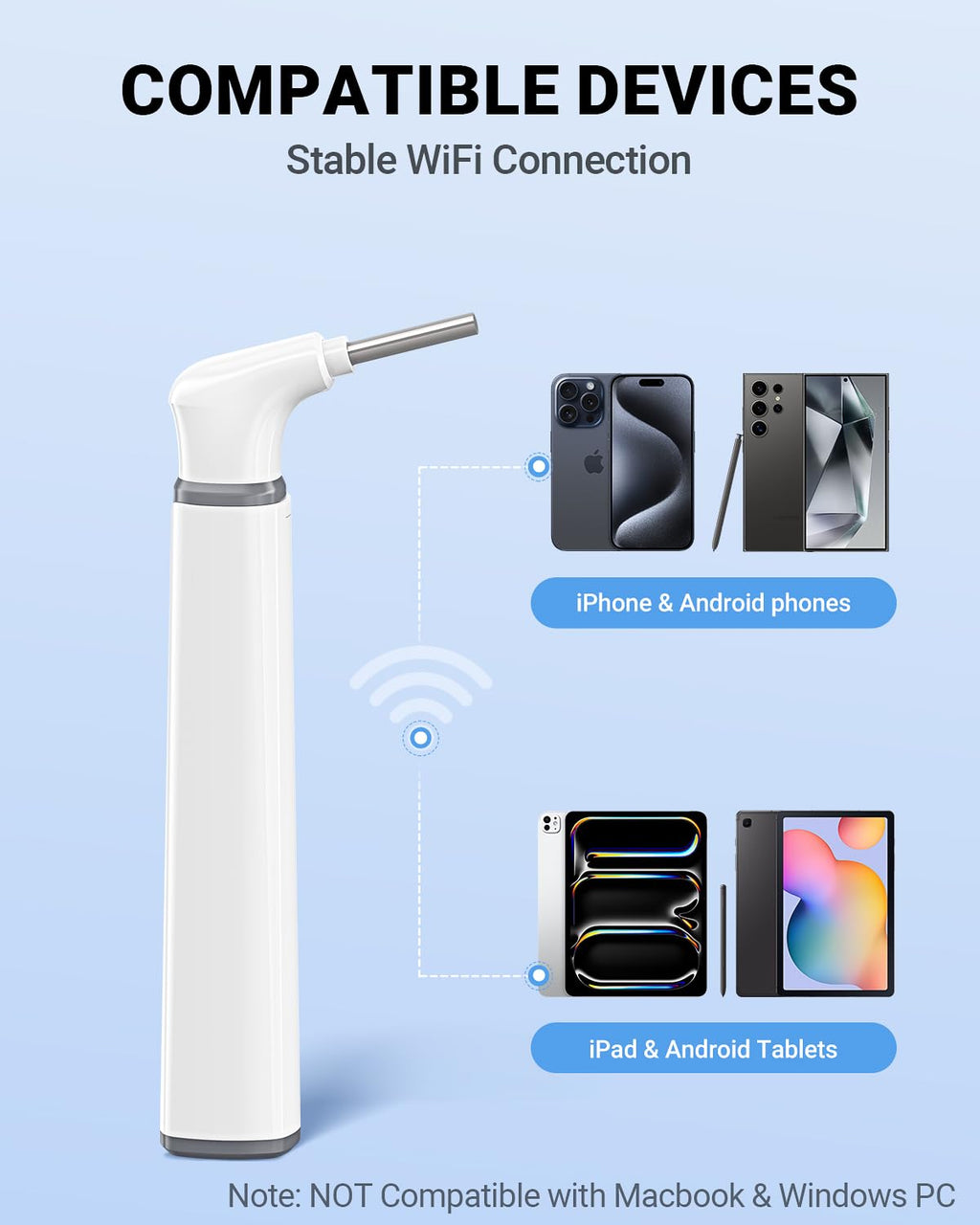 WiFi Otoscope, HD Otoscope Camera with Light, Ear Checker for Kids & Adults