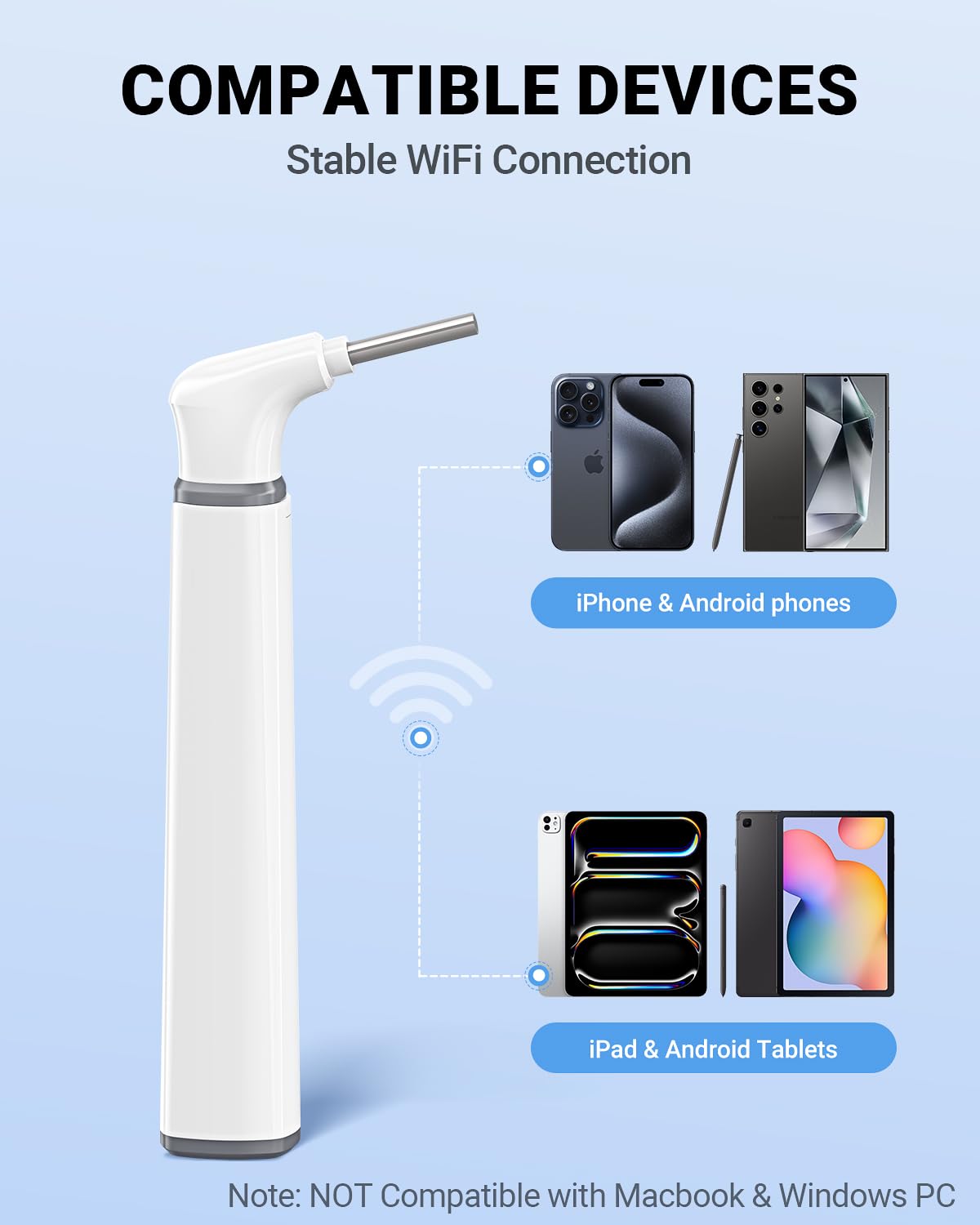 WiFi Otoscope, HD Otoscope Camera with Light, Ear Checker for Kids & Adults