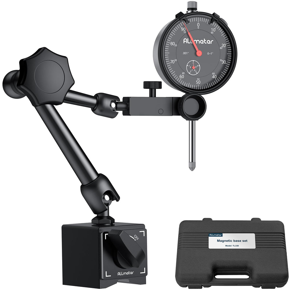 ALLmeter Dial Indicator Set,0-1in Range,0.001in,132lb Magnetic Base