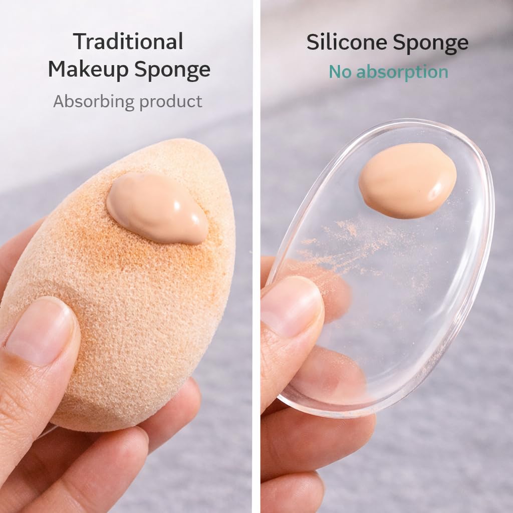 Silicone Makeup Sponge (2-Pack), Reusable Non-Absorbent Makeup Blender for Liquid, Cream & Powder, Latex-Free