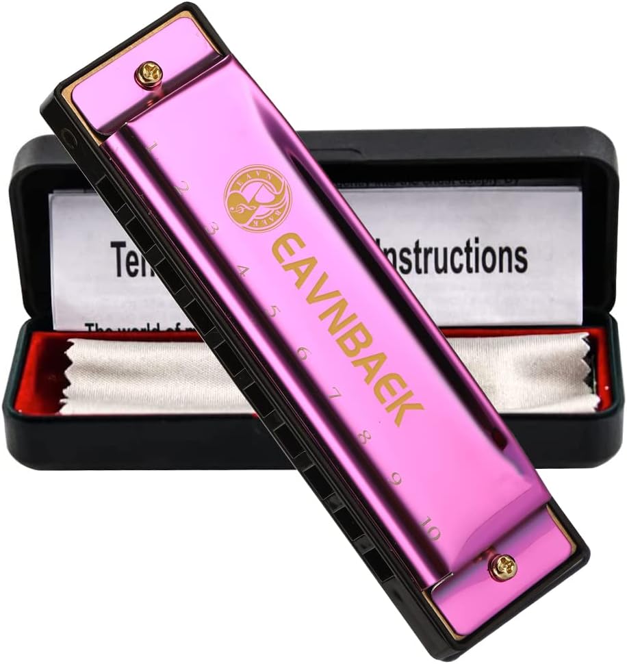 10 Holes 20 Tunes Blues Harmonica C Key Purple with Hard Case | Diatonic Harp Mouth Organ Durable Reeds and Metal