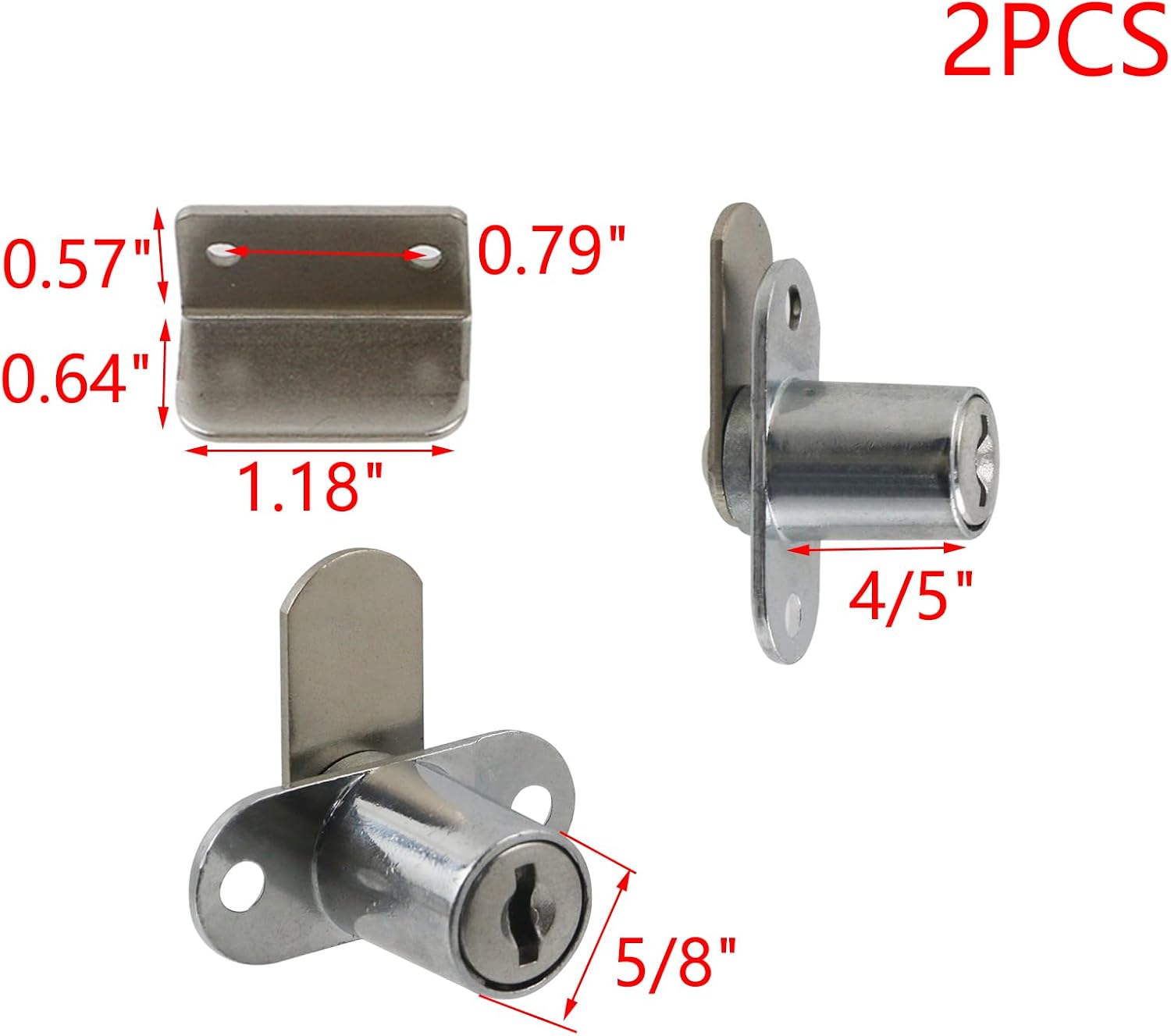 2PCS Zinc Alloy Cabinet Cam Lock Keyed Alike, Silver | 4/5" Cylinder Drawer Locks Hardware Secure Files Drawers RV