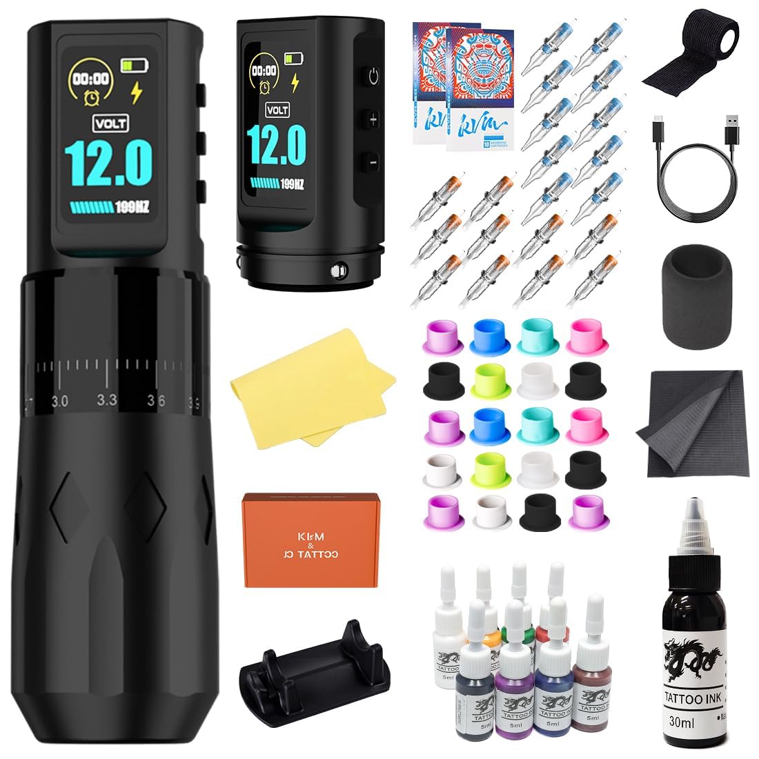 Tattoo Machine Kit, Aluminum Alloy, with Dual Batteries-Tattoo Kit - C