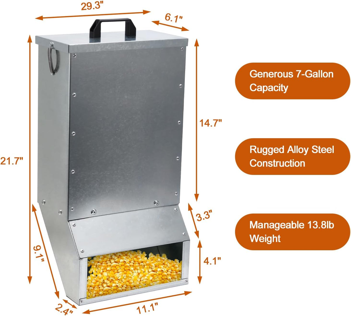 7 Gallons Box Deer Feeder Box, Tree Protein Feeder, Heavy Duty Hanging Gravity Deer Feeder Automatic Dispenser Feeds