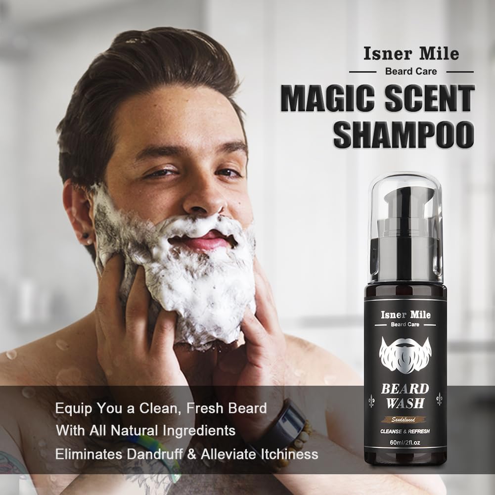 Isner Mile Dad Gifts Fathers Day Husband: from Wife Daughter, Beard Grooming Kit for Men with Beard Oil Balm Wash