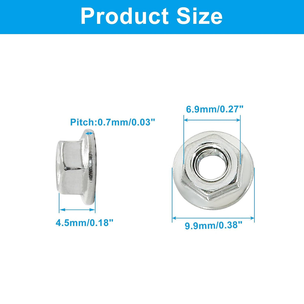 M4/0.7mm Serrated Flange Hex Nuts, 50Pcs