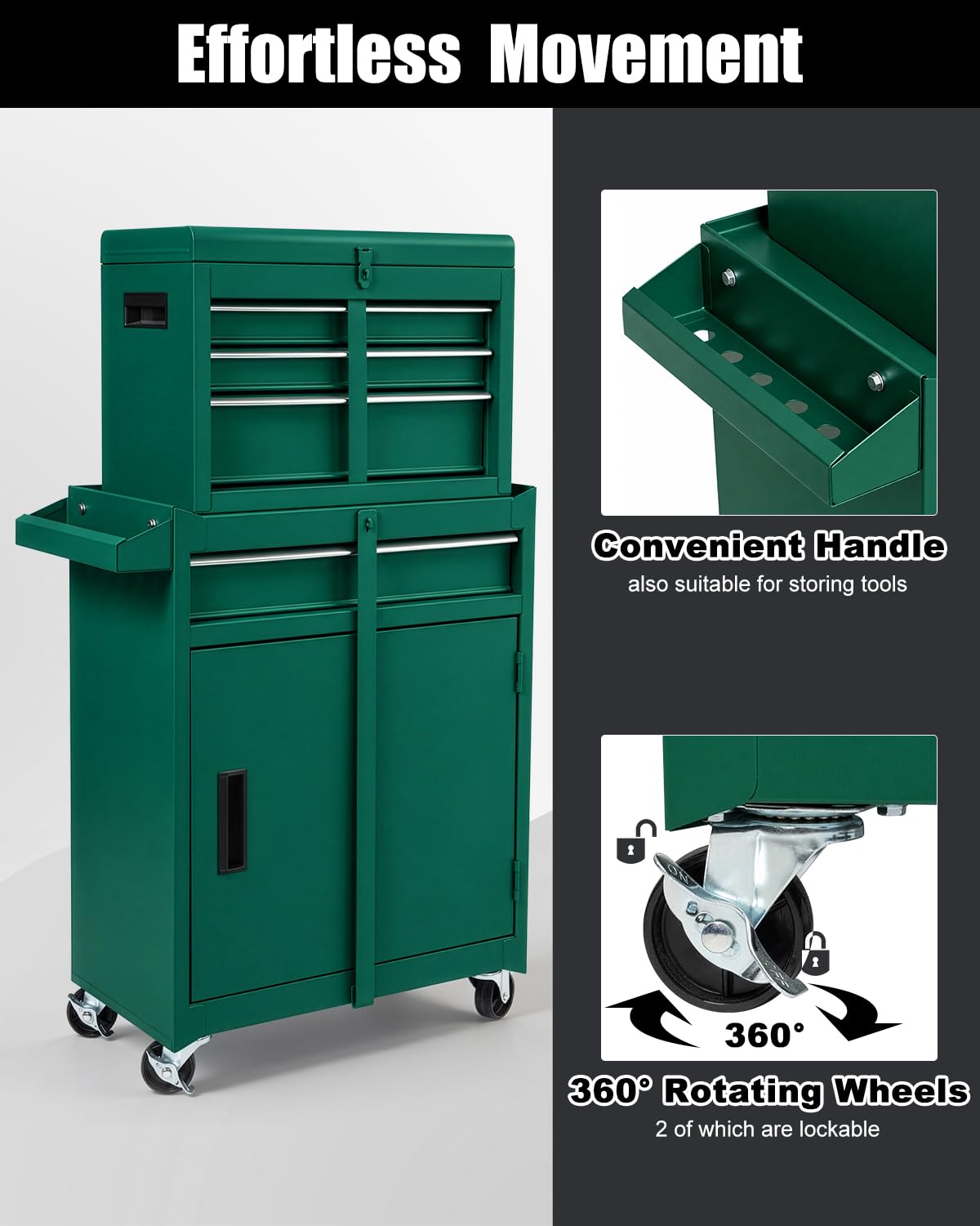 4-Drawer Rolling Tool Chest, 2-in-1 Storage Toolbox, Army Green