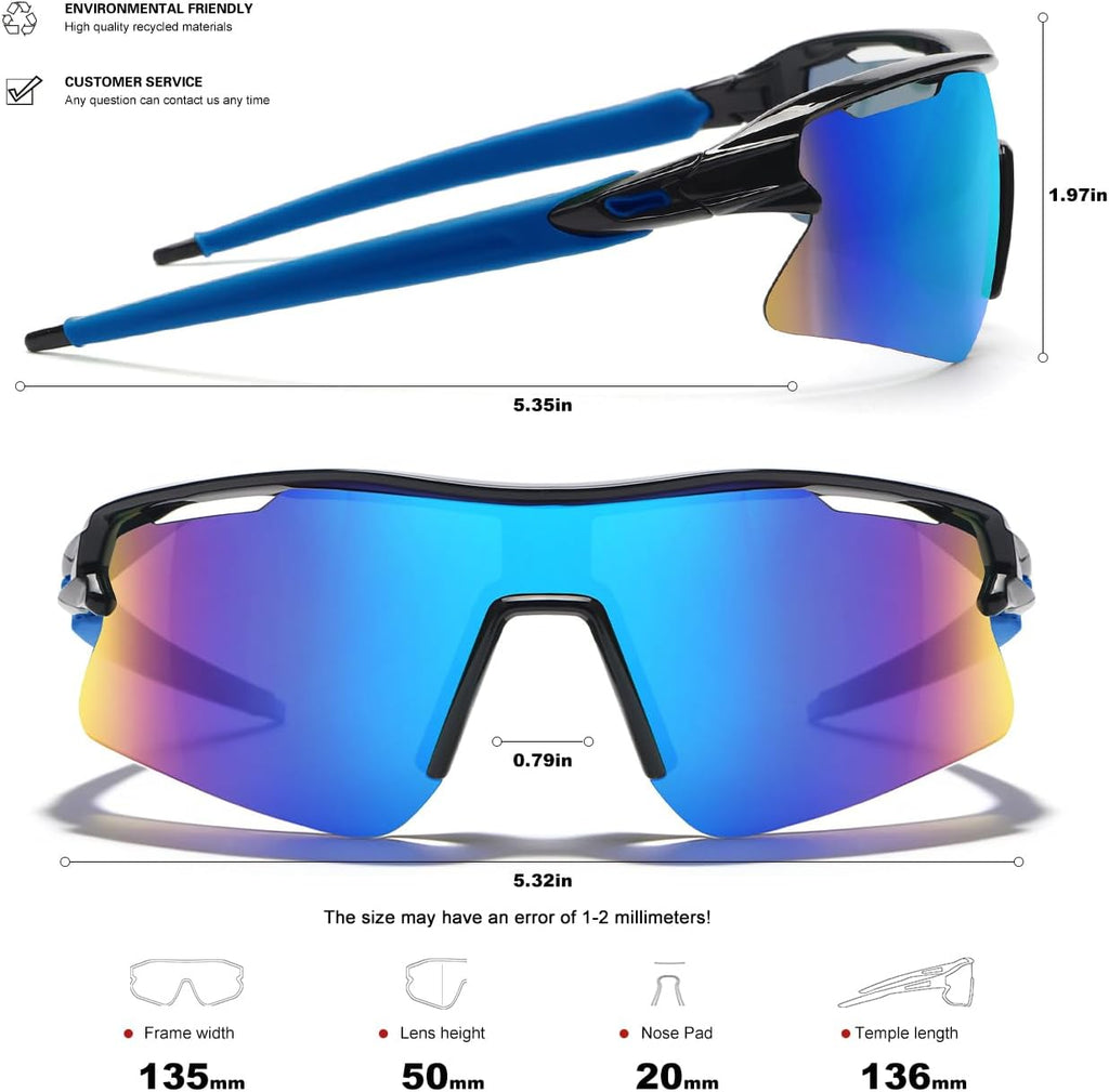 Polarized Sports Sunglasses for Men Women and Youth, UV400 Protection Ideal for Cycling Baseball Fishing Golf Running