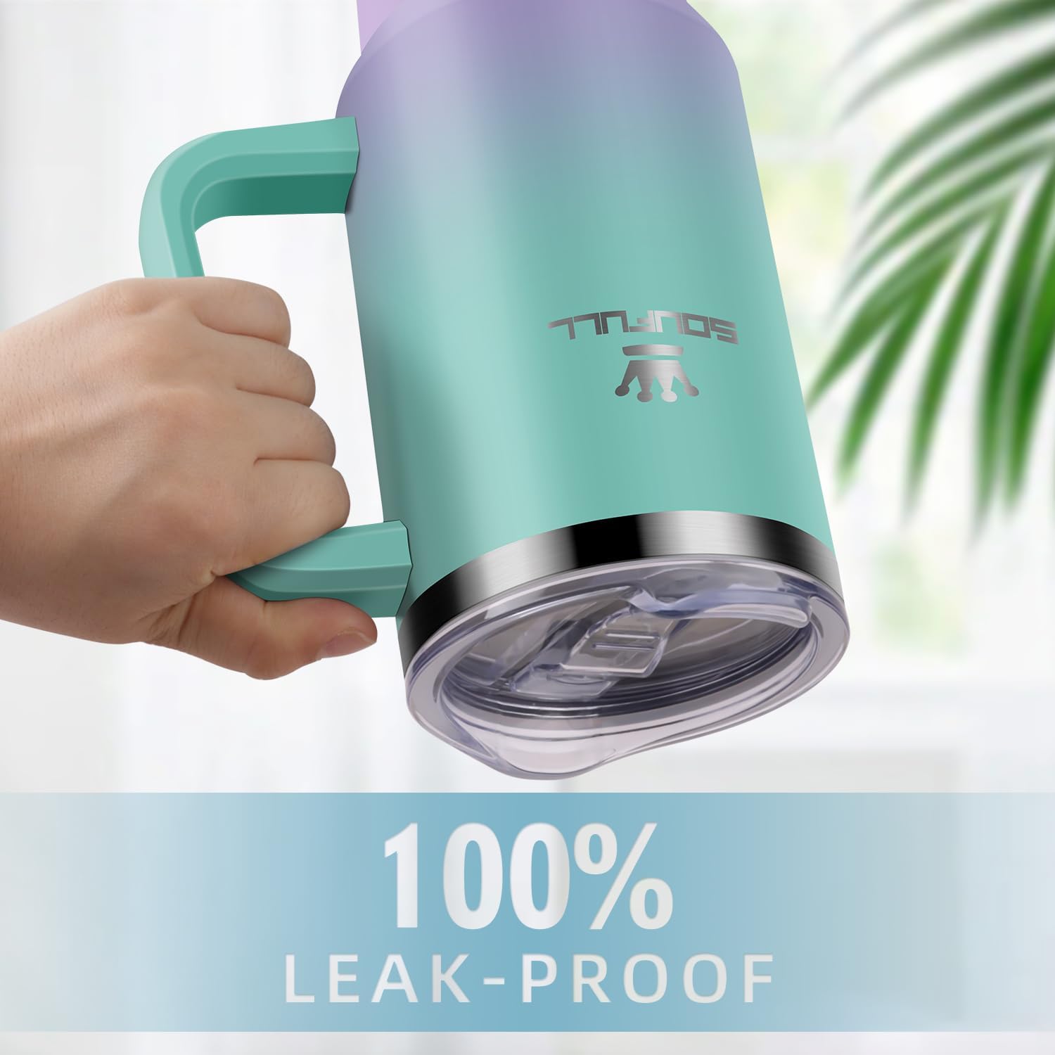 40 oz Tumbler with Handle and Straw Lid, 100% Leak-proof, GreenPurple | Stainless Steel Insulated Travel Coffee Cup