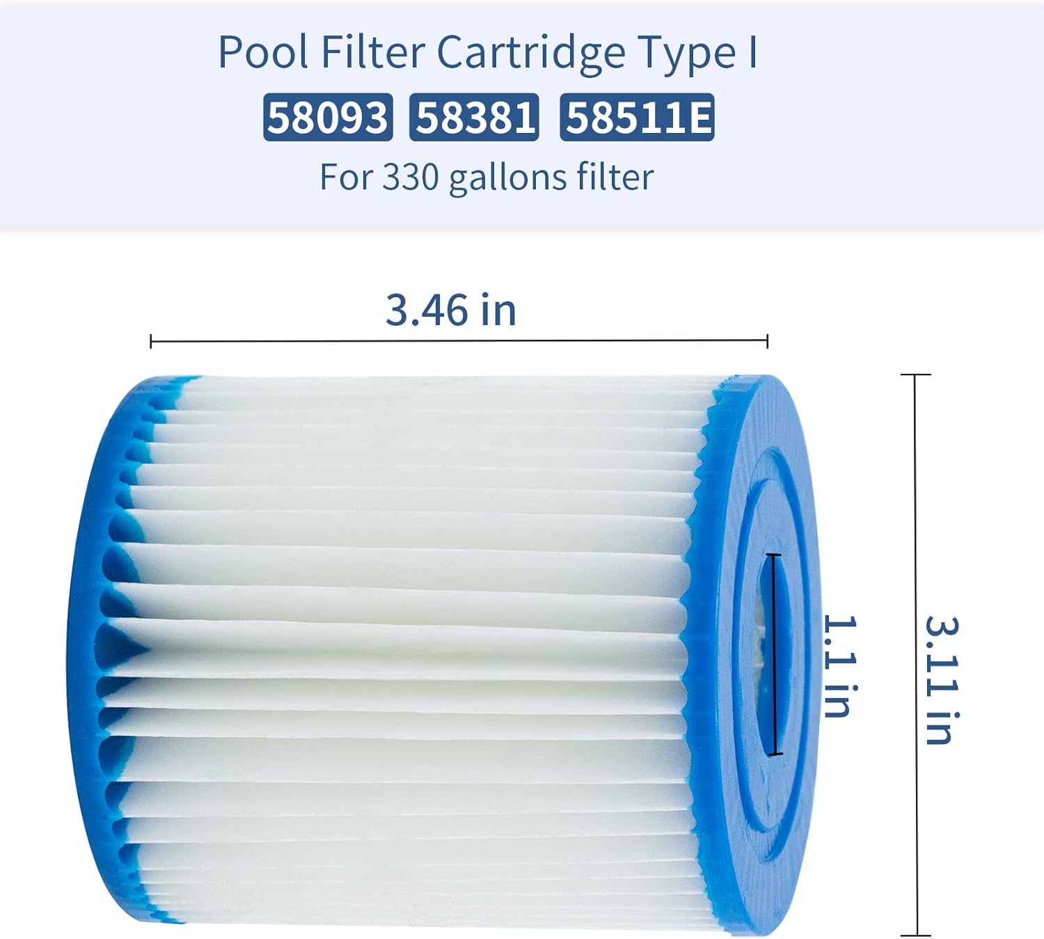 Type I Pool Filter Cartridge,Pool Filter Cartridge Size 1 for 58093,for Summer Waves 300/330 Gal/h Filter Pumps(4 Pack)