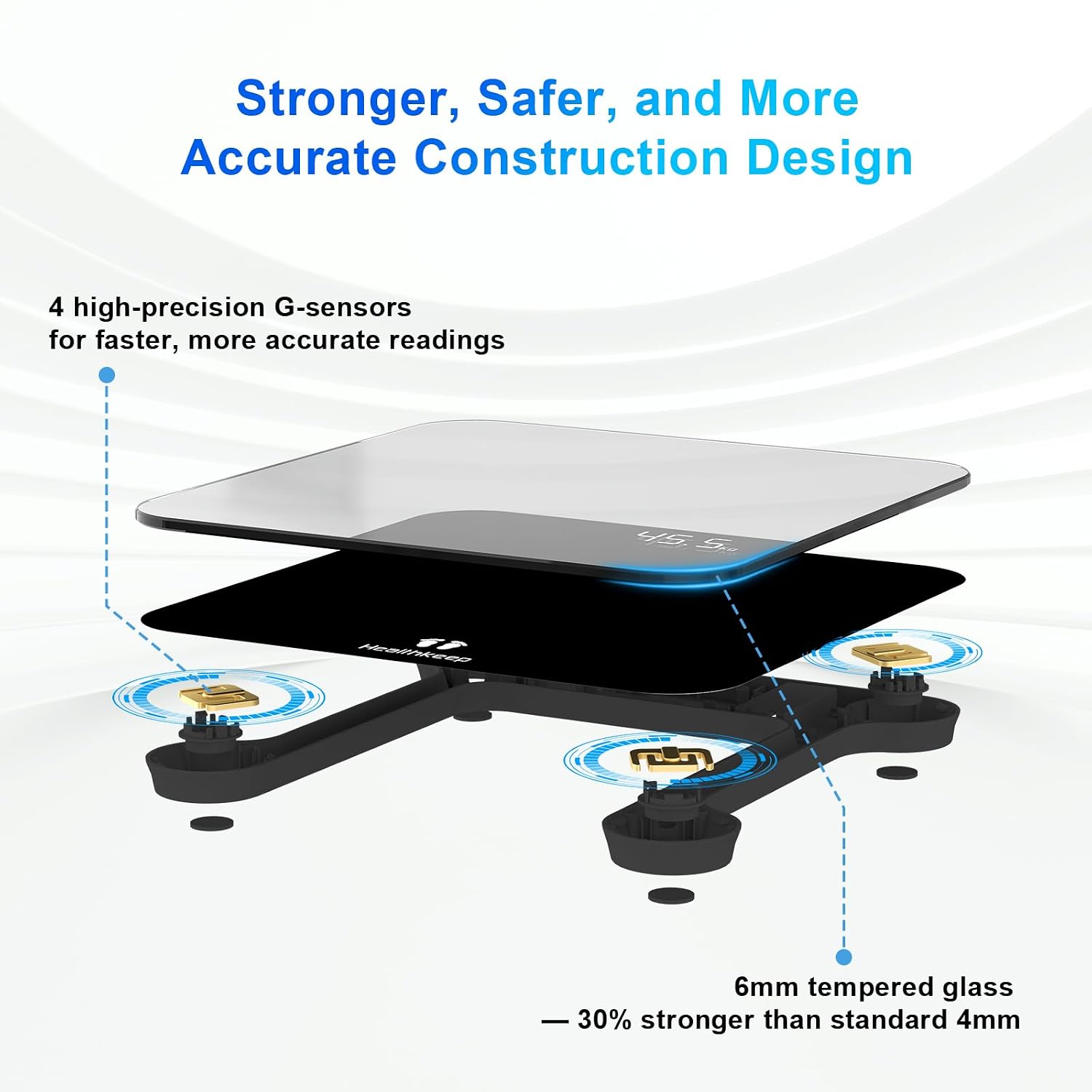 Digital Bathroom Scale for Body Weight: High-Precision 4-Sensor Accuracy, LED Display, 400lb/180kg Capacity, Safe