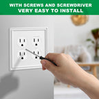 2 Pack White Modern Decorative Double Duplex Outlet Covers Wall Plates