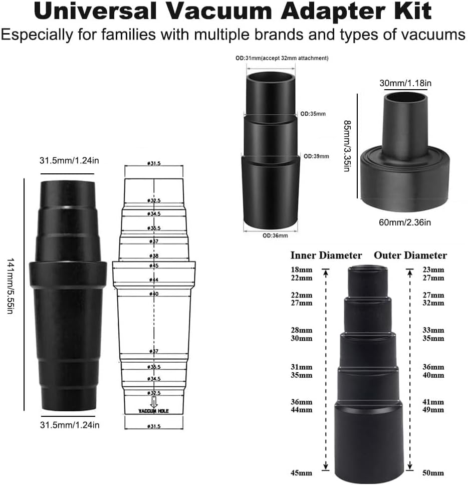 GIB 14Pcs Vacuum Attachment for Shop Vac Accessories for Household Cleaning | 1 1/4" Vacuum Brush Flexible Crevice