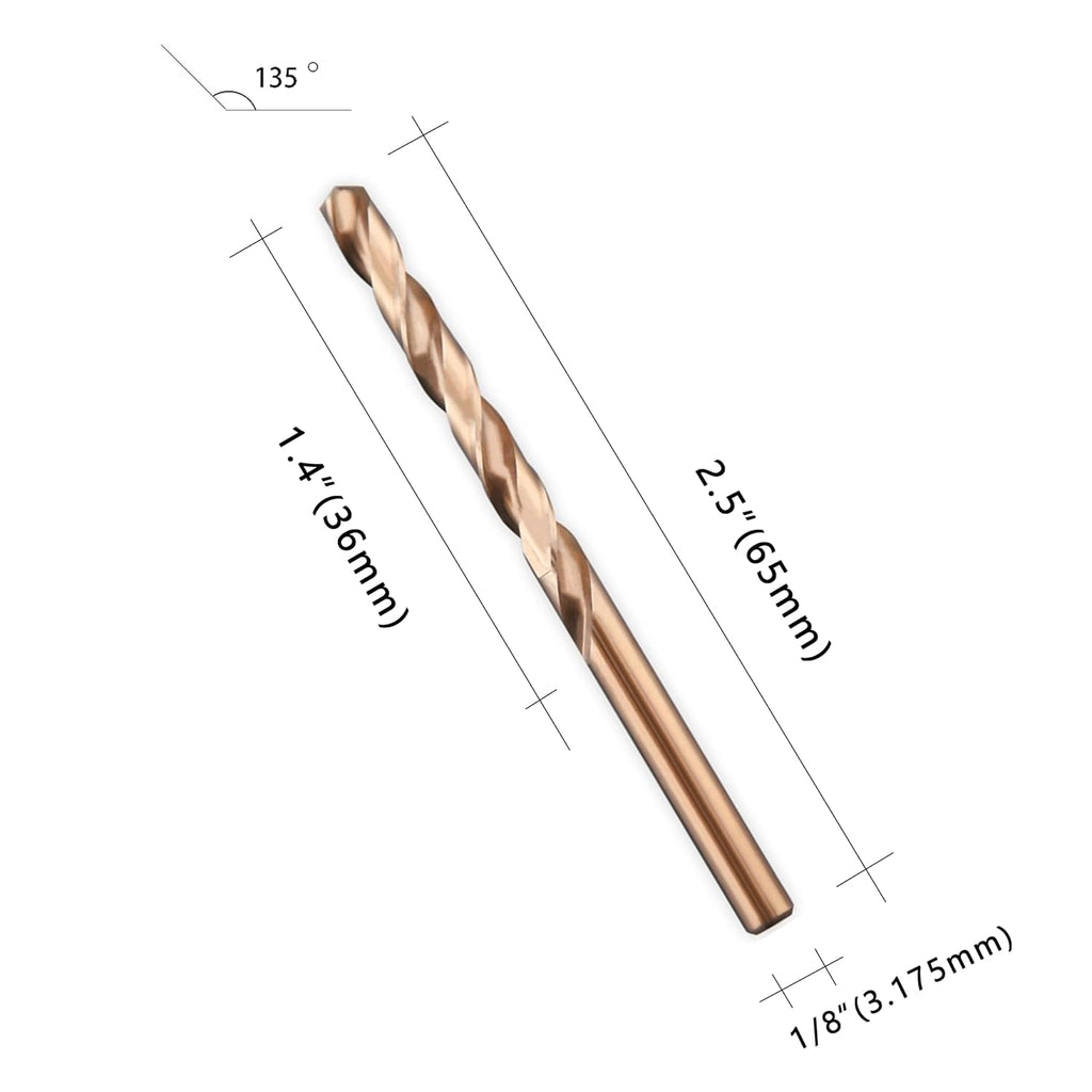 LU&MN M35 Cobalt HSS Twist Drill Bit, 1/8", 10 Packs, 100 Pcs