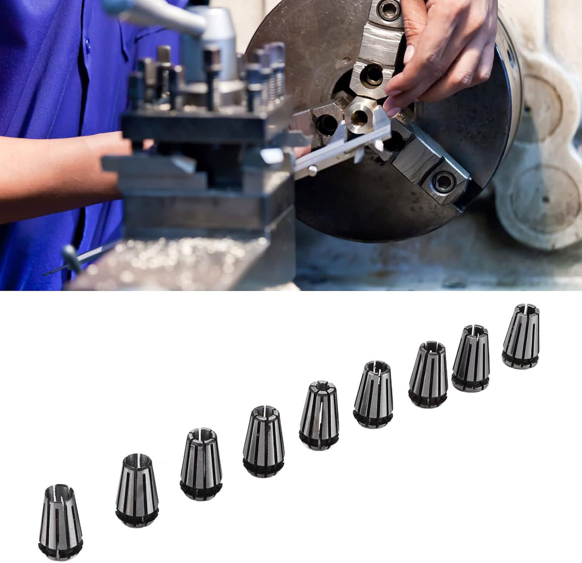 LiebeWH ER8 Collet Set 9-Piece, 0.005mm Precision, HSS