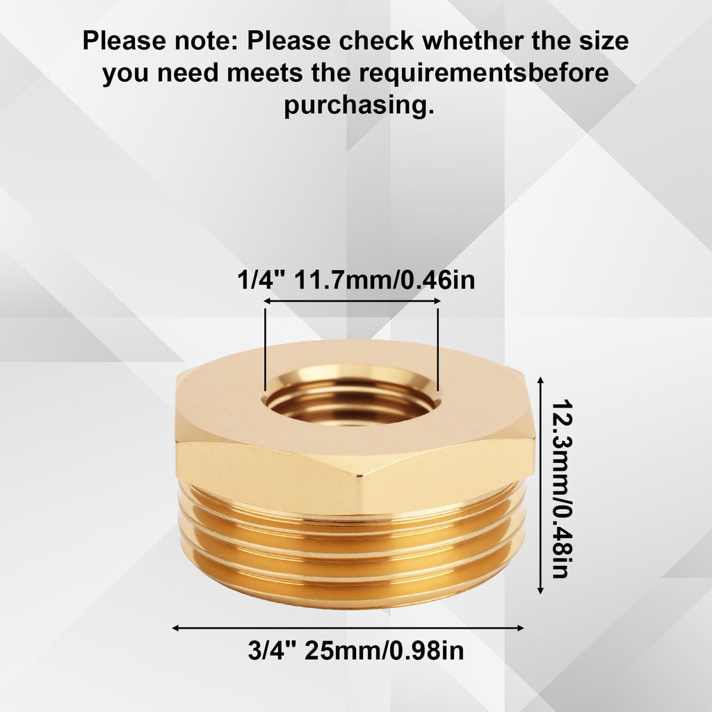 2pcs Brass Reducer Hex Bushing, 3/4" NPT Male to 1/4" NPT Female Adapter