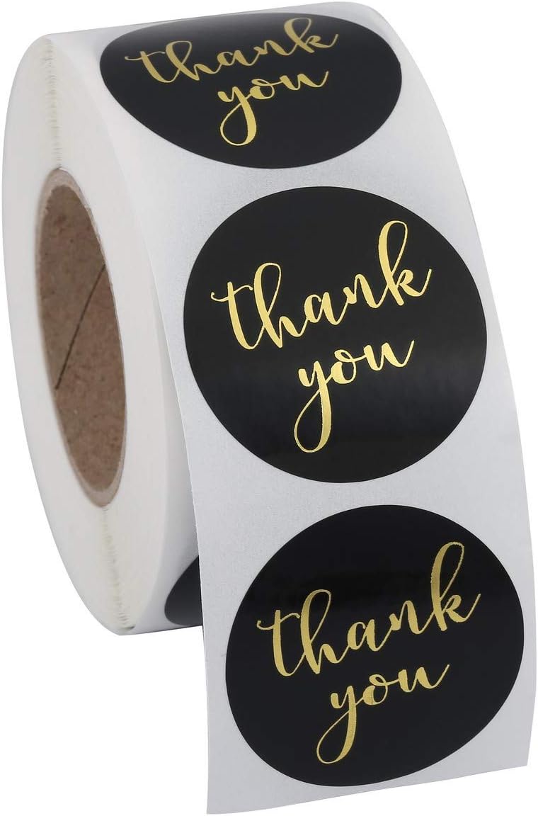 1.5" Round Thank You Stickers, 500pcs Black Mailing Supplies Labels Per Roll, Black