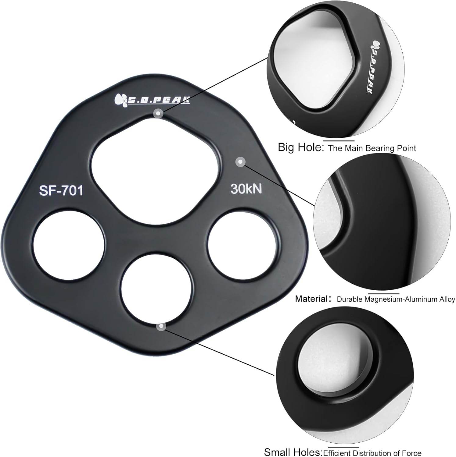SEPEAK 30kN Rigging Plate, Force Divider Plate Bear, Anchor Multipliers Connector Gear for Yoga Hammock Descender