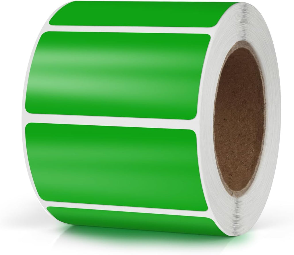 Green Rectangle Labels 2 x 1 Inch Blank Stickers Roll 500 Pcs