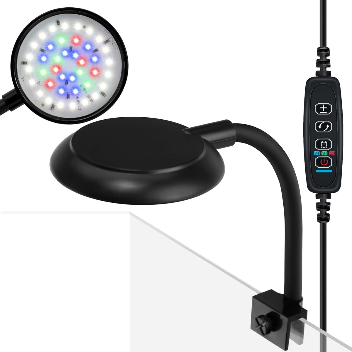 Mini Clip On Aquarium Light 7W Dimmable Small Fish Tank Light USB Moving Lamp with White Red Blue Green LED for 1 to