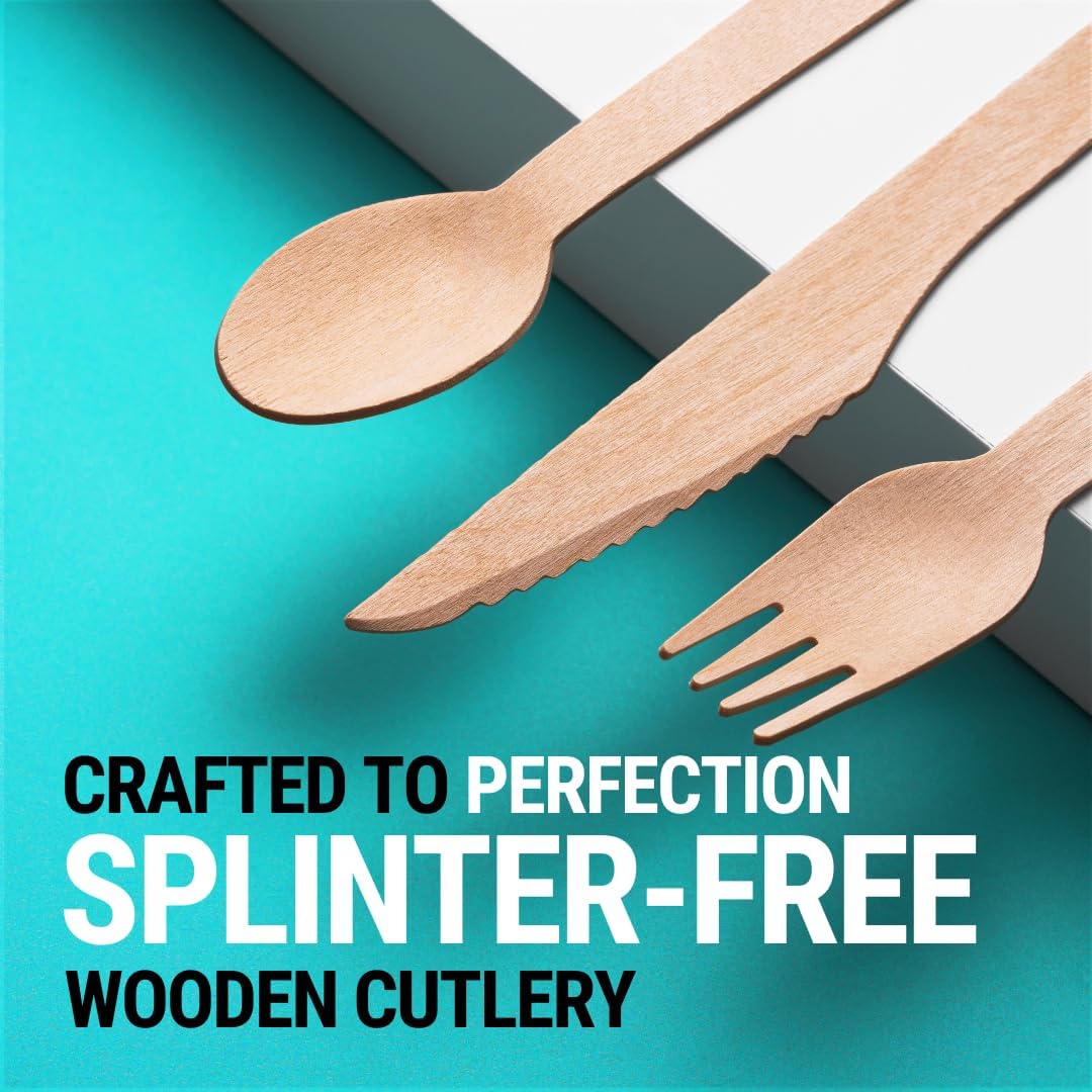 Disposable Wooden Cutlery Set - 300pcs