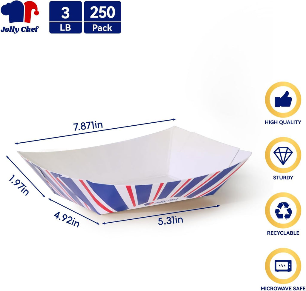 Disposable Paper Food Trays, 250 Count 3 Lb Serving Boats