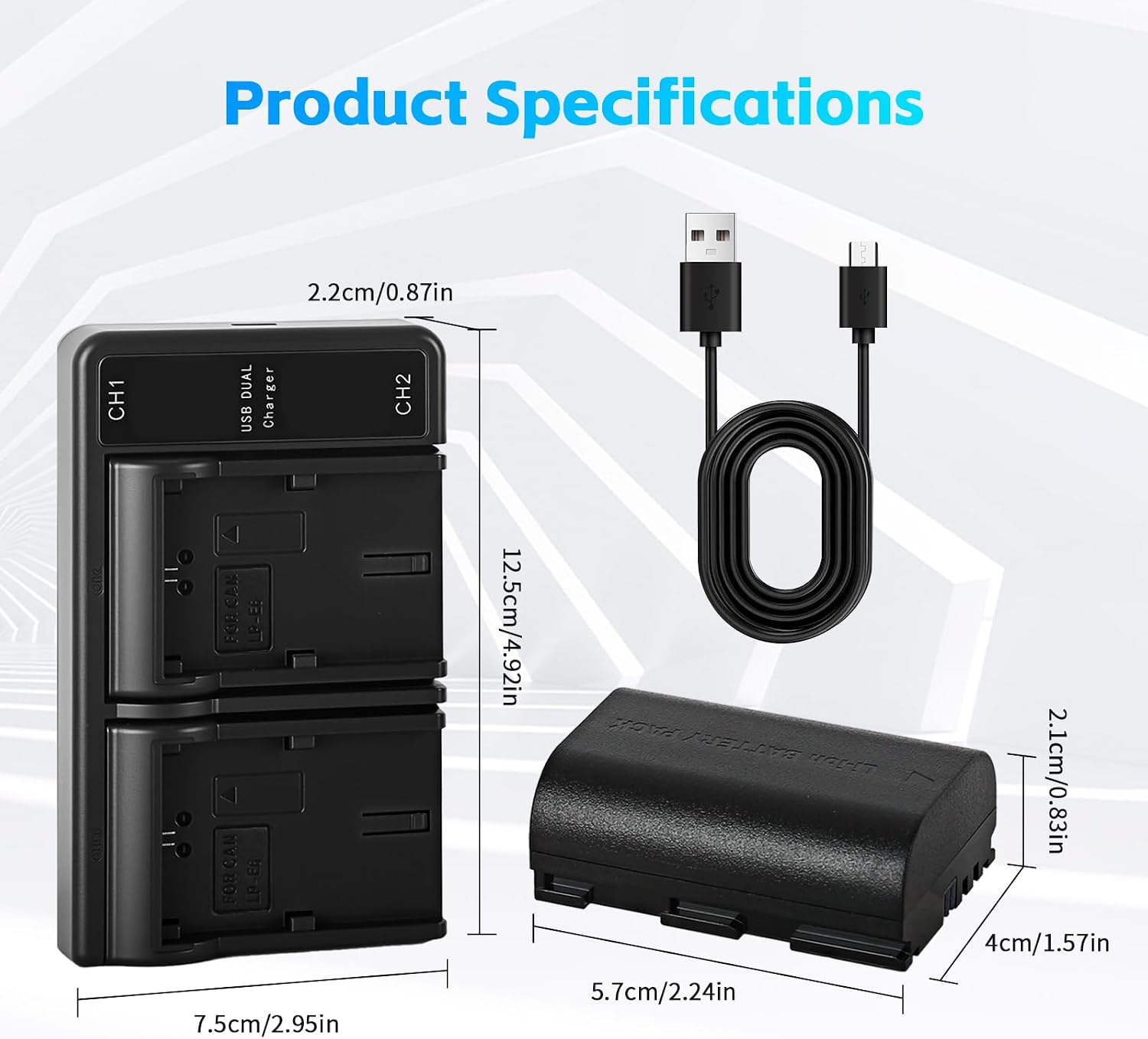 LP-E6 LP-E6N Battery(2-Pack) and Dual USB Charger | Compatible with Canon EOS 5D Mark II III IV, 5DS, 5DS R, 6D, 6D